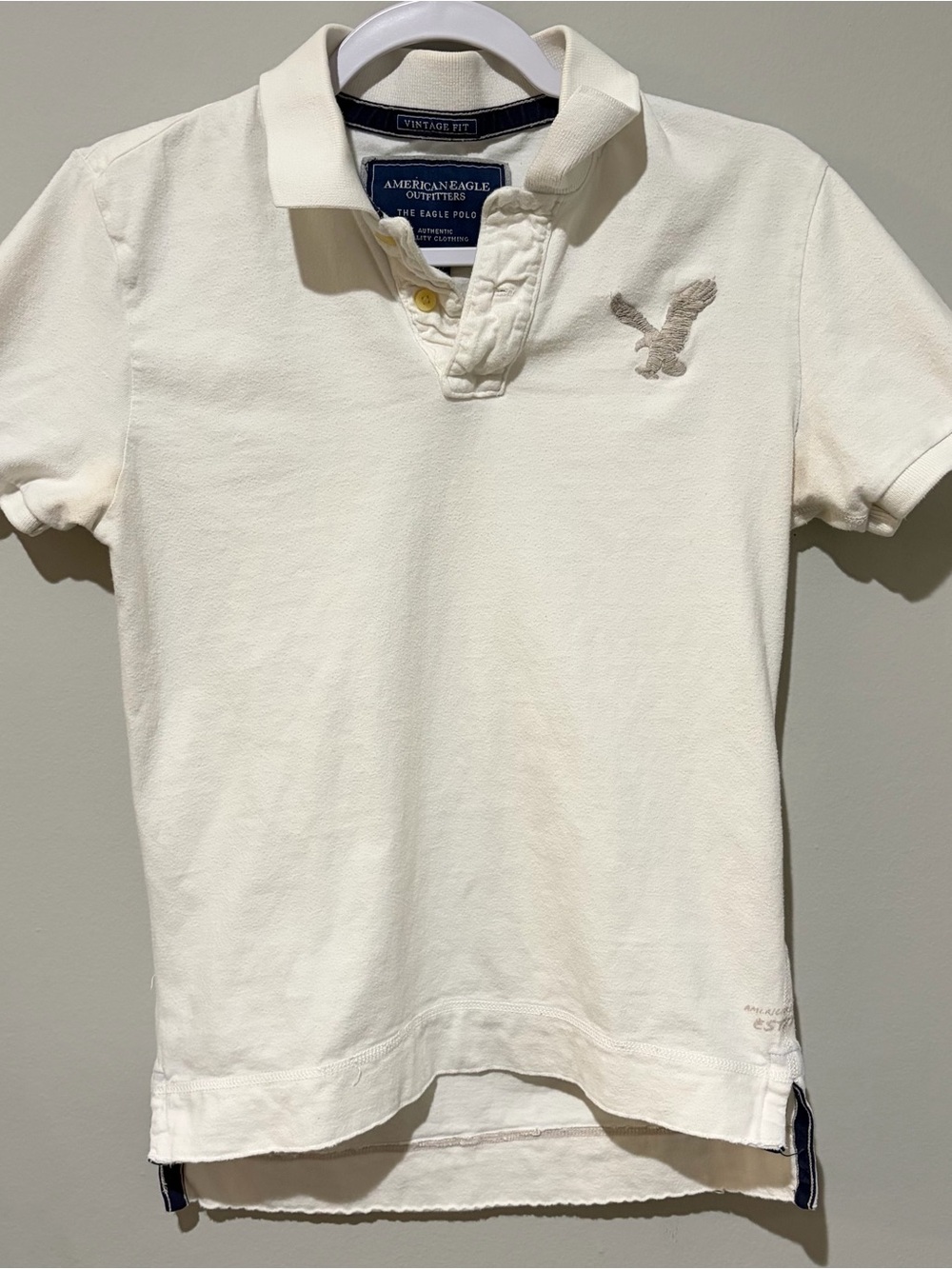 Vintage American Eagle Outfitters Mens Cream Polo Shirt